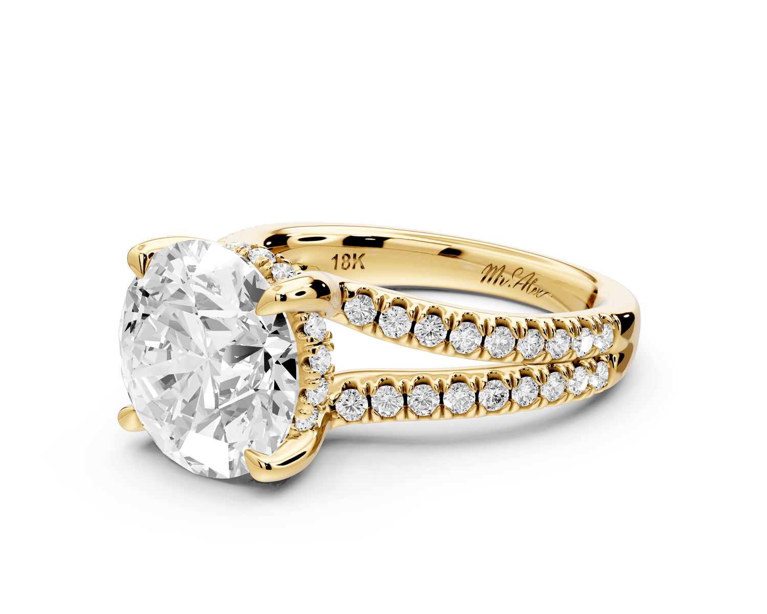 Liora - 3ct 14k yellow gold round Hidden Halo Micro Pavé Split Shank Engagement Ring - Mr. Alex Jewelry