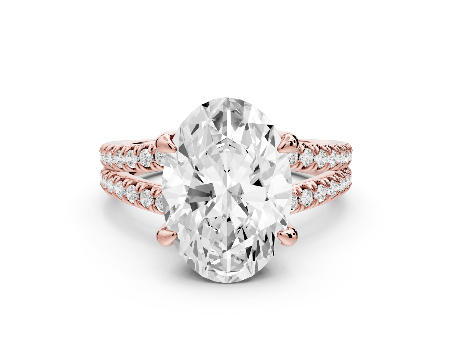 Liora - 3ct 18k rose gold oval Hidden Halo Micro Pavé Split Shank Engagement Ring - Mr. Alex Jewelry