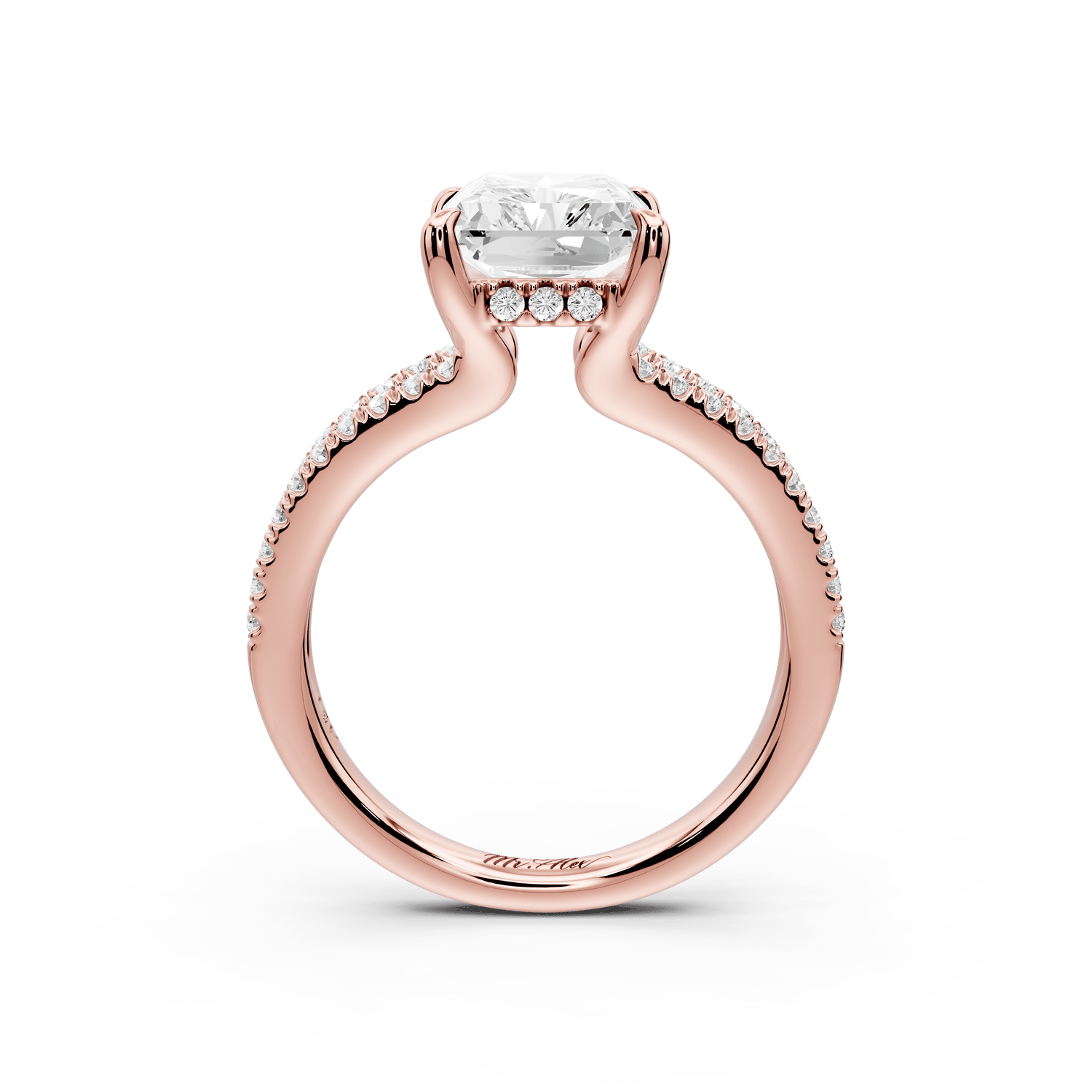 Liora - 3ct 18k rose gold radiant Hidden Halo Micro Pavé Split Shank Engagement Ring - Mr. Alex Jewelry