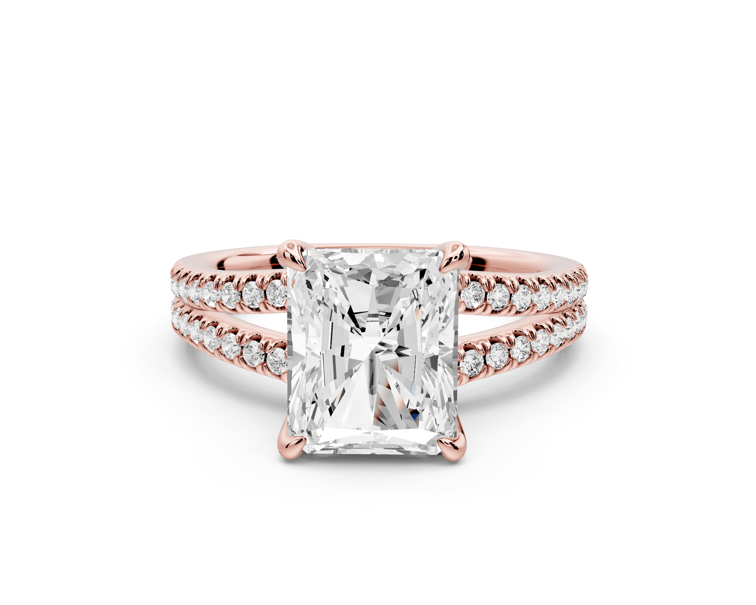 Liora - 3ct 18k rose gold radiant Hidden Halo Micro Pavé Split Shank Engagement Ring - Mr. Alex Jewelry