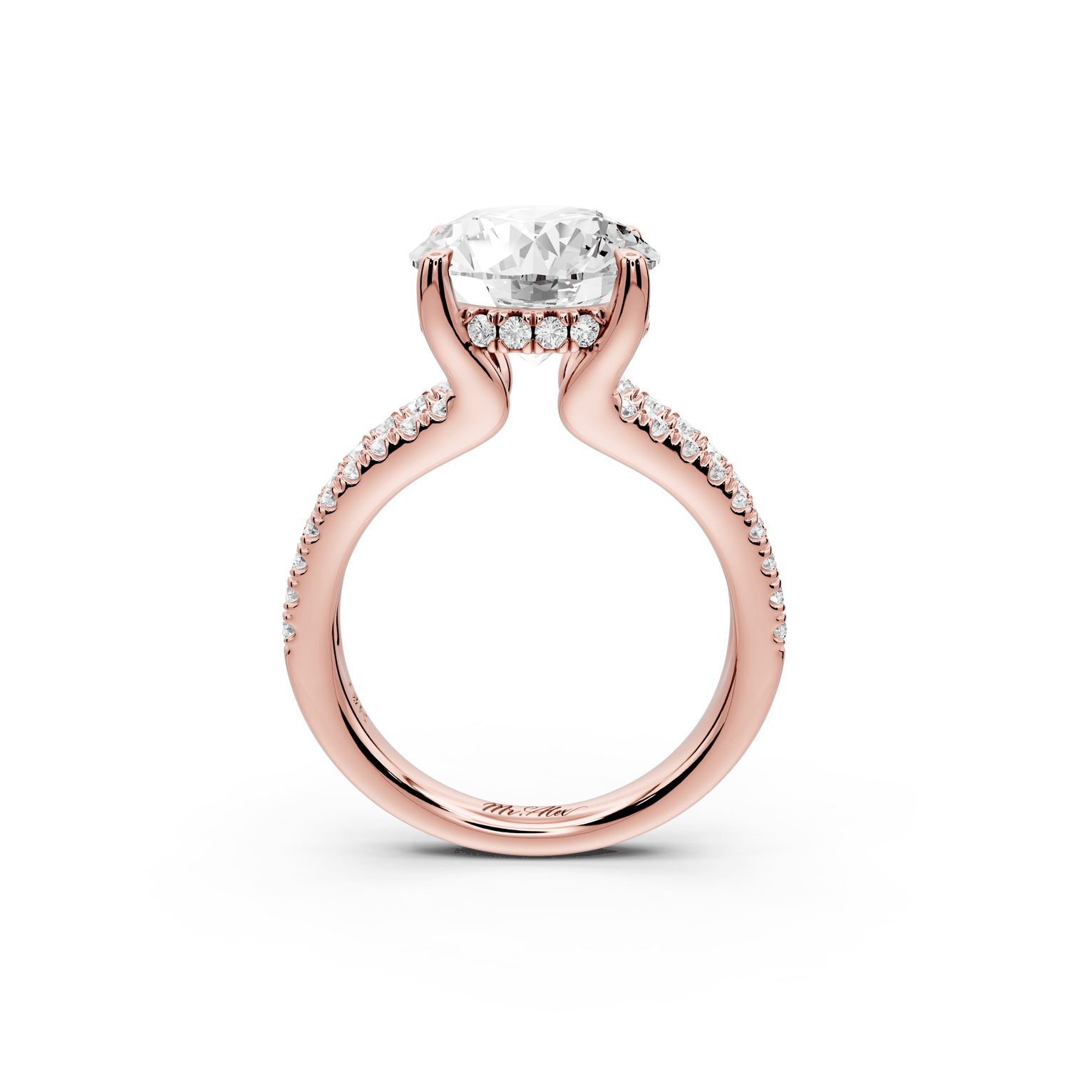 Liora - 3ct 18k rose gold round Hidden Halo Micro Pavé Split Shank Engagement Ring - Mr. Alex Jewelry