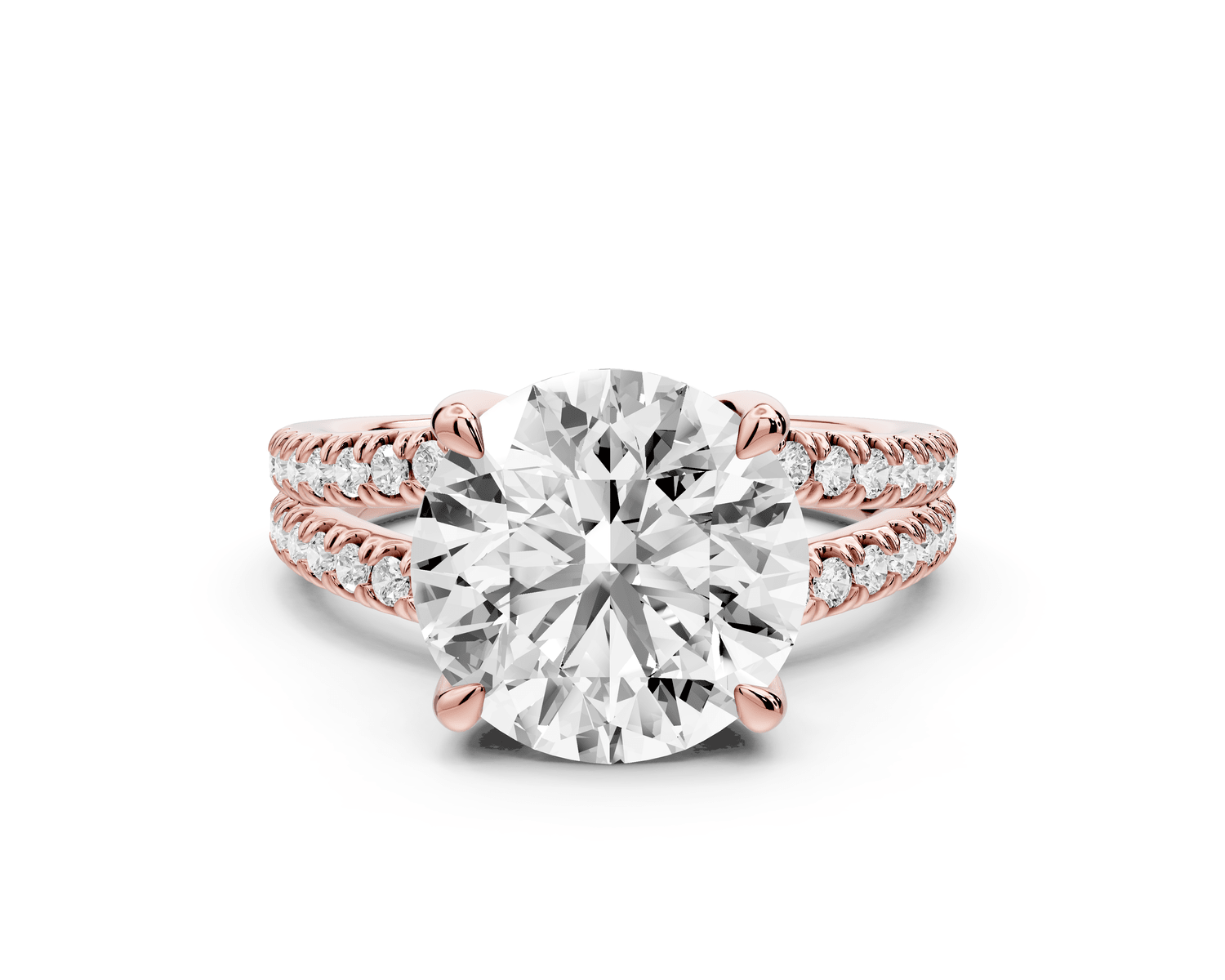 Liora - 3ct 18k rose gold round Hidden Halo Micro Pavé Split Shank Engagement Ring - Mr. Alex Jewelry