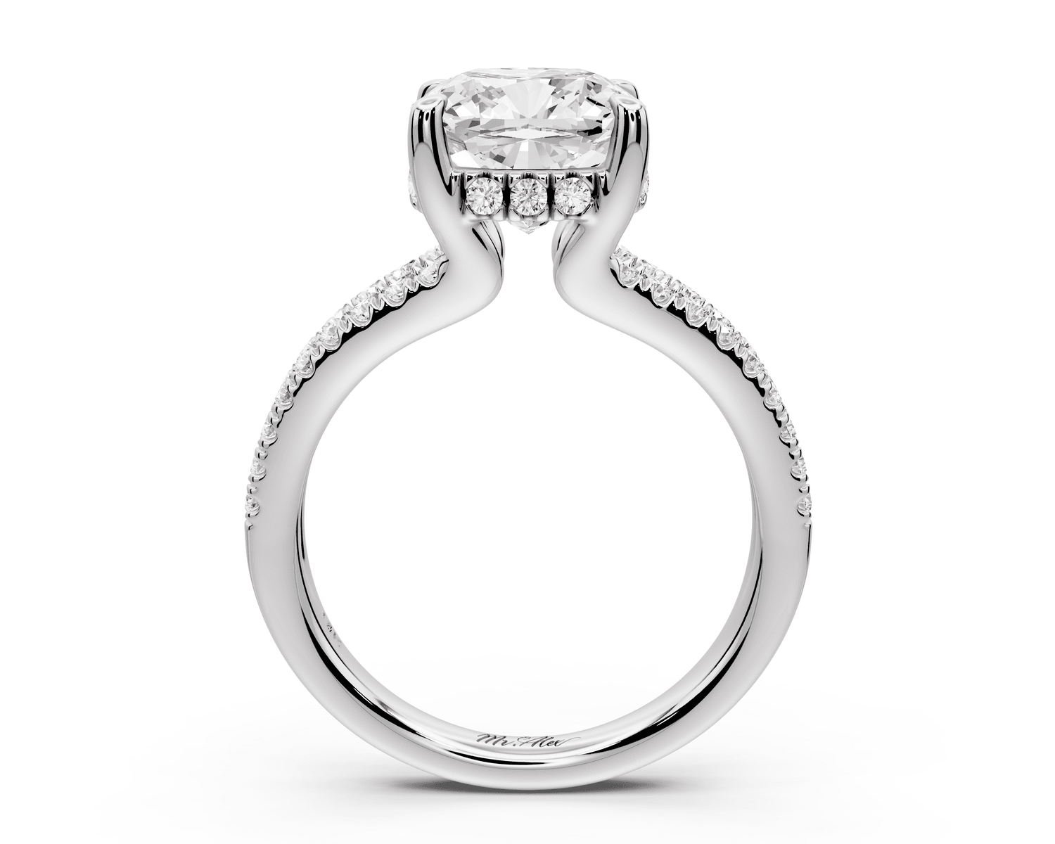 Liora - 3ct 18k white gold cushion Hidden Halo Micro Pavé Split Shank Engagement Ring - Mr. Alex Jewelry