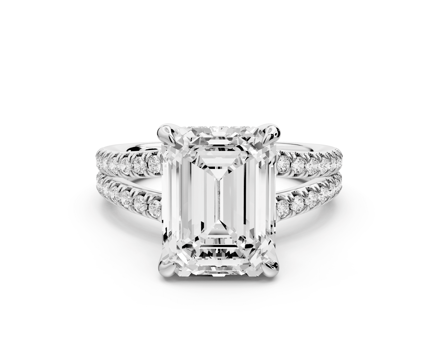 Liora - 3ct 18k white gold emerald Hidden Halo Micro Pavé Split Shank Engagement Ring - Mr. Alex Jewelry