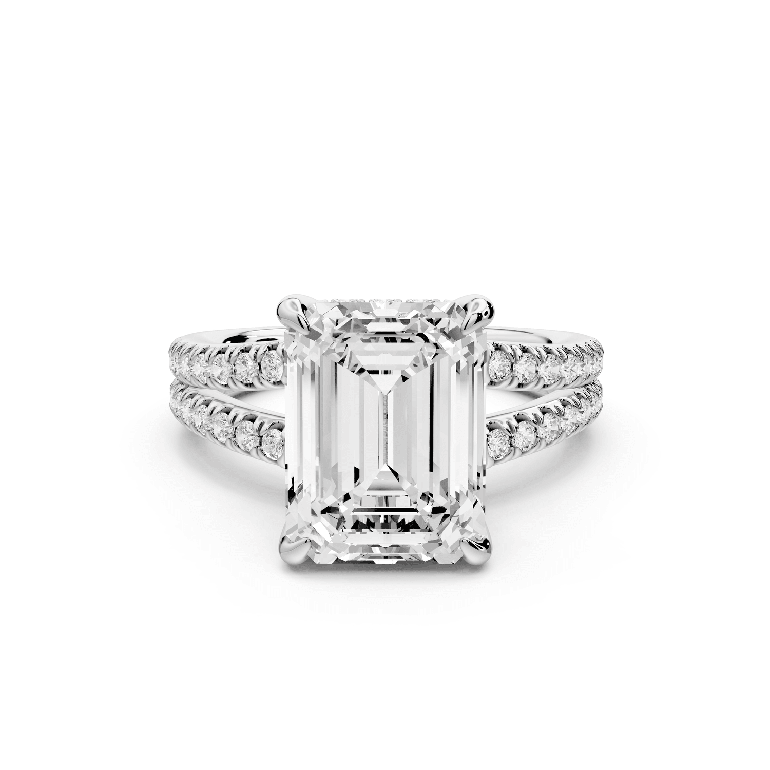 Liora - 3ct 18k white gold emerald Hidden Halo Micro Pavé Split Shank Engagement Ring - Mr. Alex Jewelry