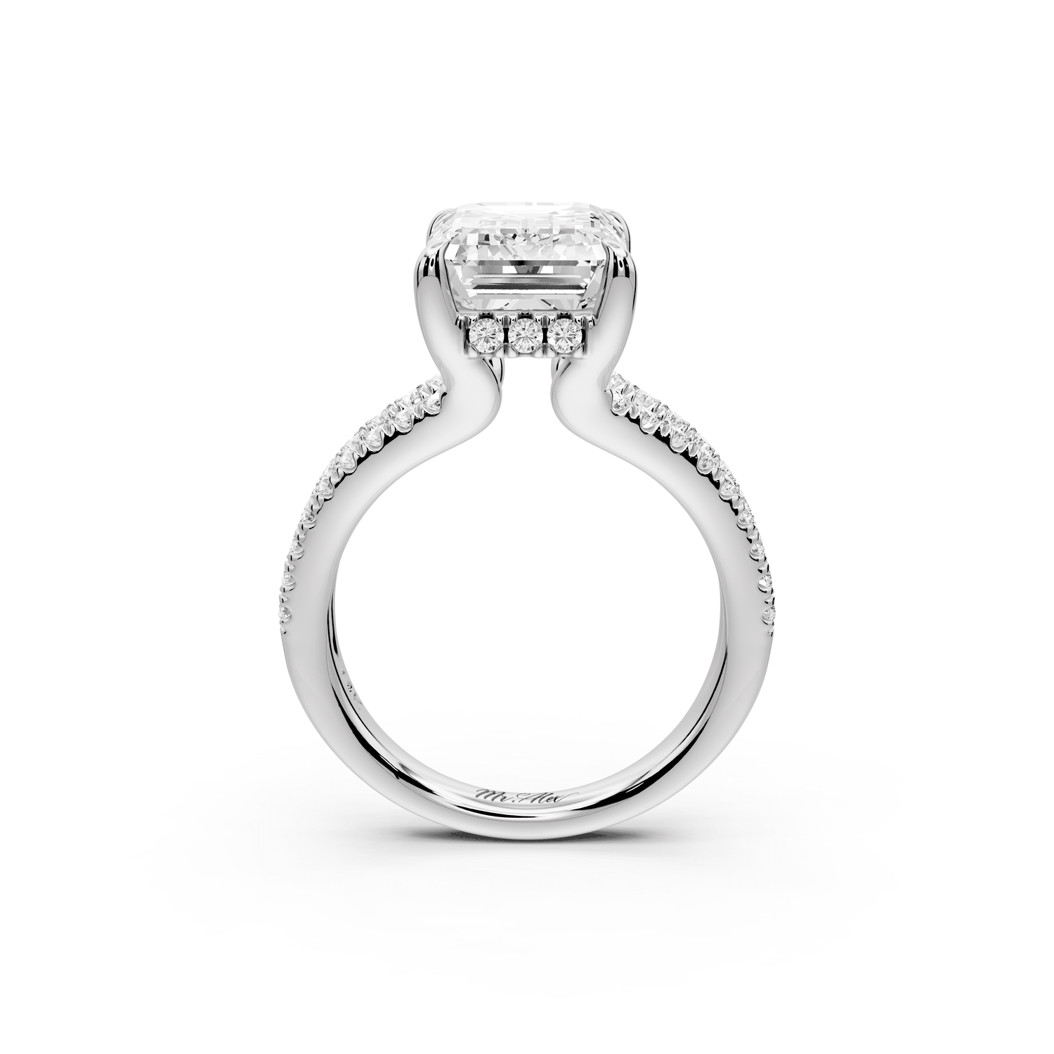 Liora - 3ct 18k white gold emerald Hidden Halo Micro Pavé Split Shank Engagement Ring - Mr. Alex Jewelry