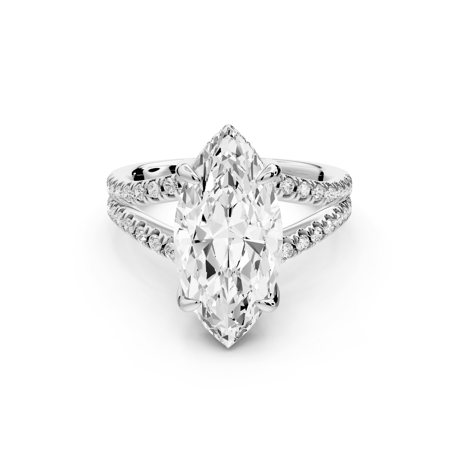 Liora - 3ct 18k white gold marquise Hidden Halo Micro Pavé Split Shank Engagement Ring - Mr. Alex Jewelry