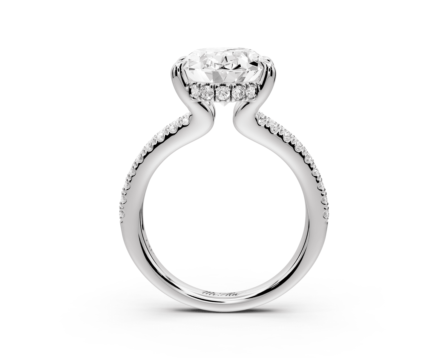 Liora - 3ct 18k white gold oval Hidden Halo Micro Pavé Split Shank Engagement Ring - Mr. Alex Jewelry