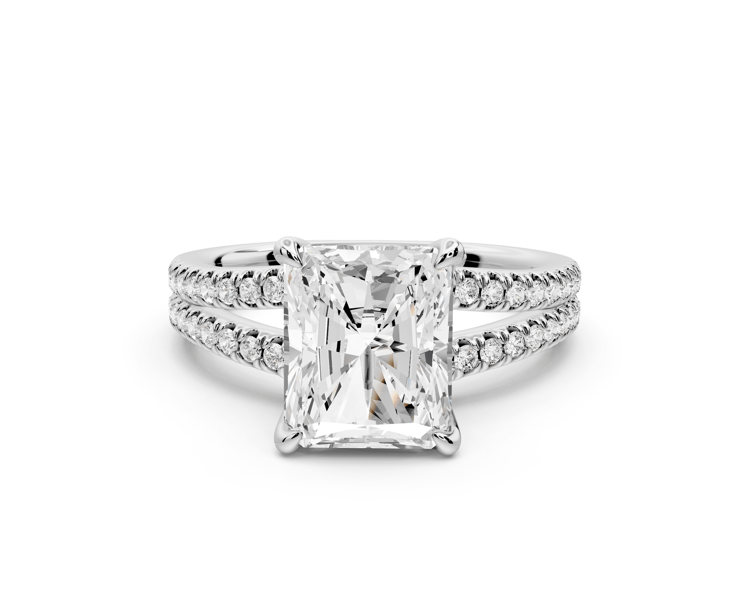 Liora - 3ct 18k white gold radiant Hidden Halo Micro Pavé Split Shank Engagement Ring - Mr. Alex Jewelry