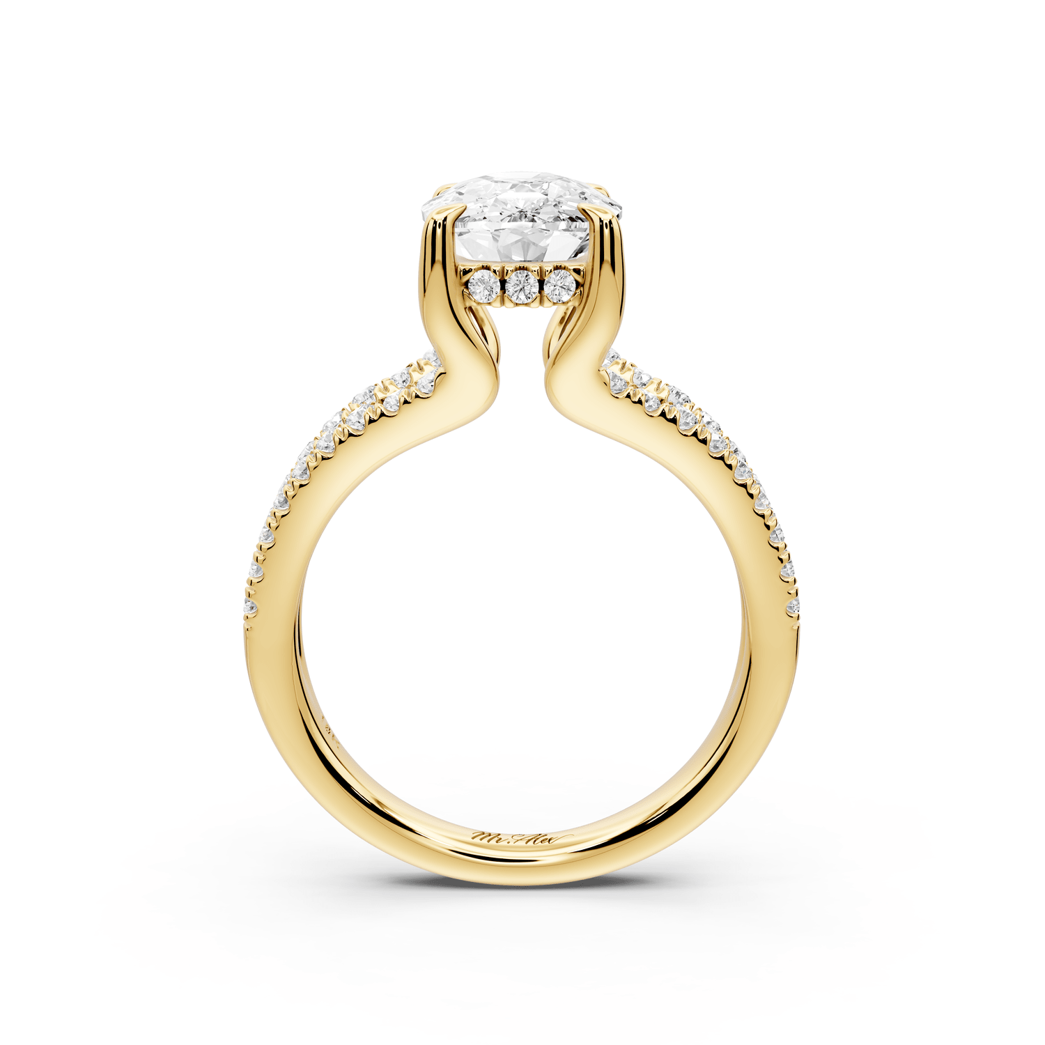Liora - 3ct 18k yellow gold ecushion Hidden Halo Micro Pavé Split Shank Engagement Ring - Mr. Alex Jewelry