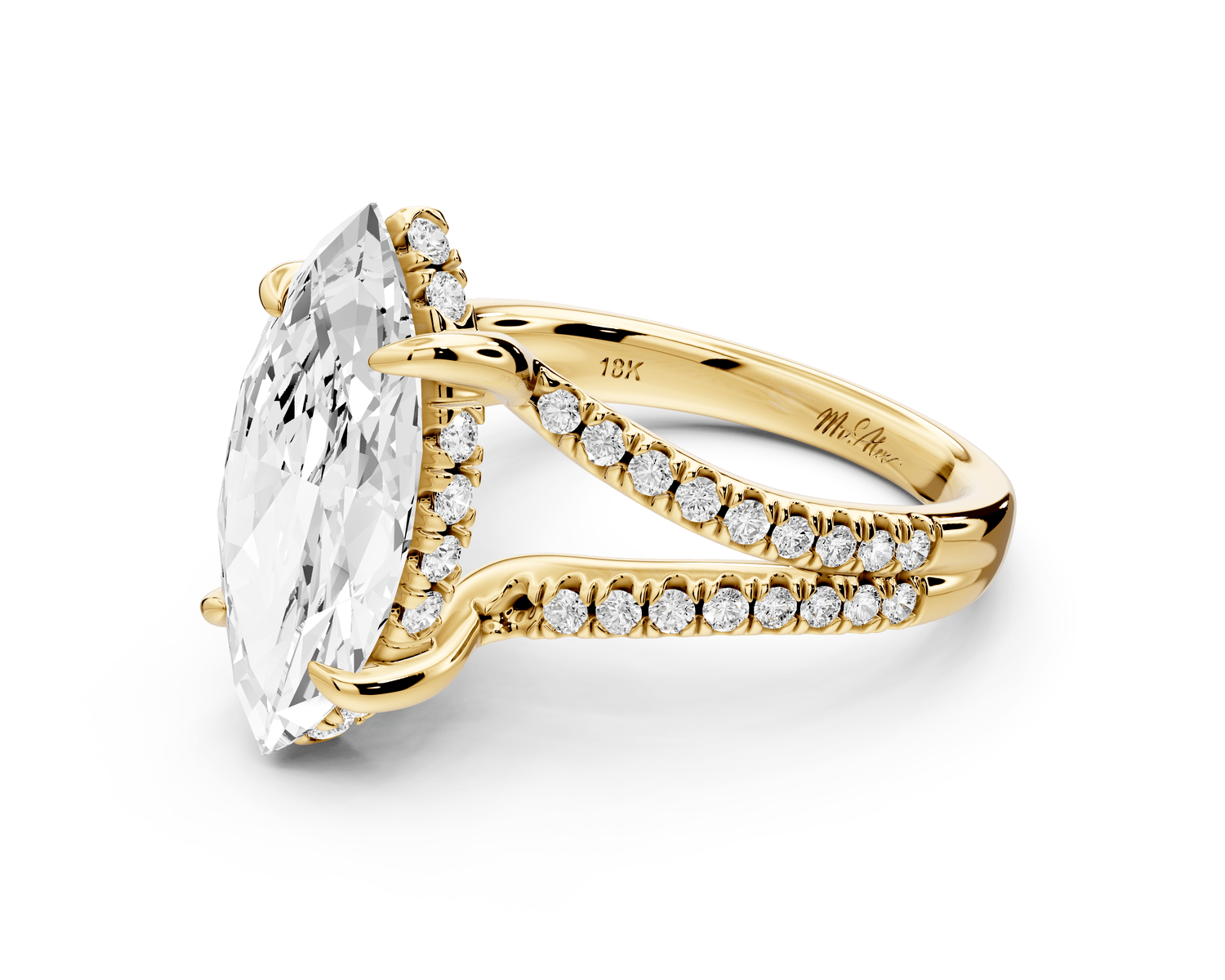 Liora - 3ct 18k yellow gold marquise Hidden Halo Micro Pavé Split Shank Engagement Ring - Mr. Alex Jewelry