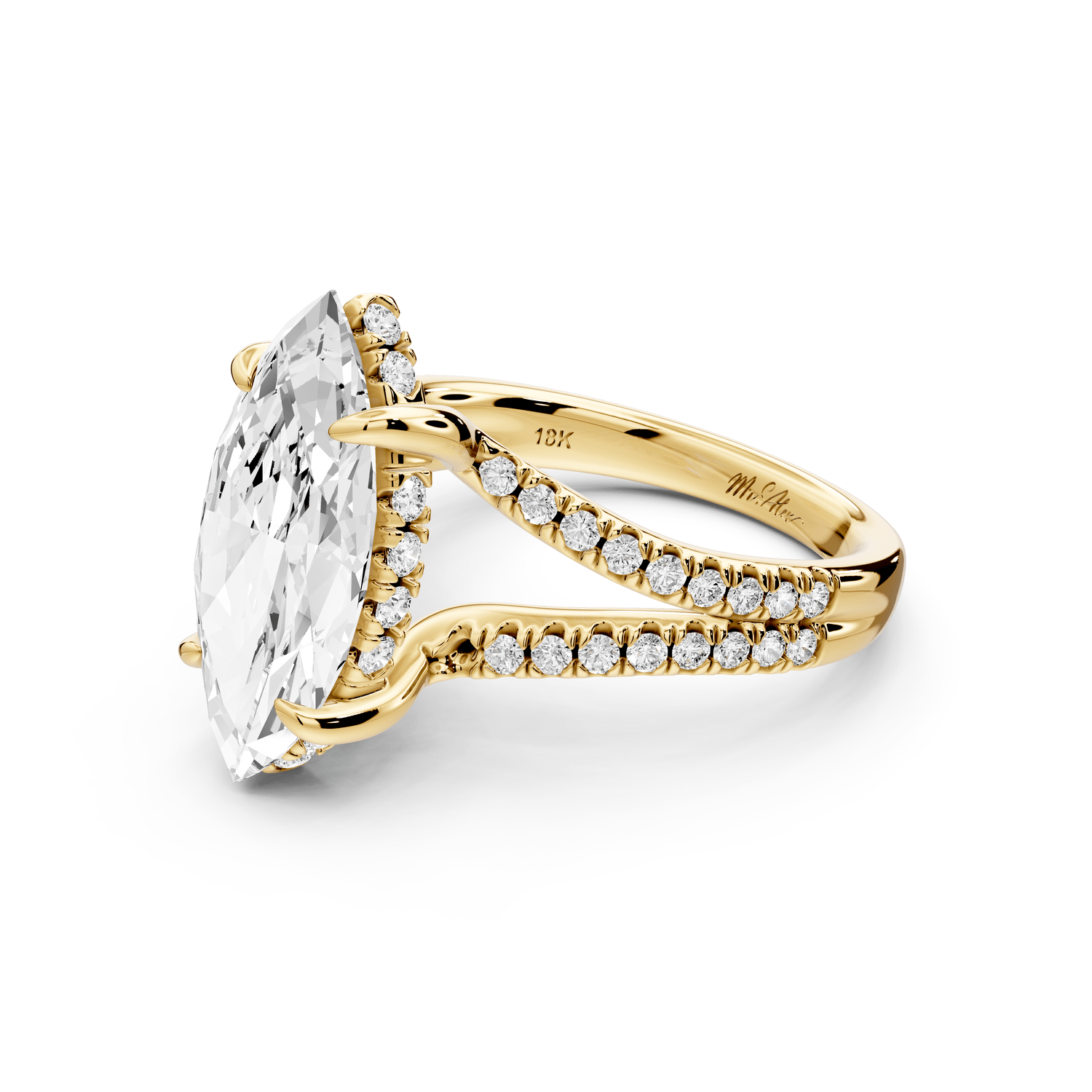 Liora - 3ct 18k yellow gold marquise Hidden Halo Micro Pavé Split Shank Engagement Ring - Mr. Alex Jewelry