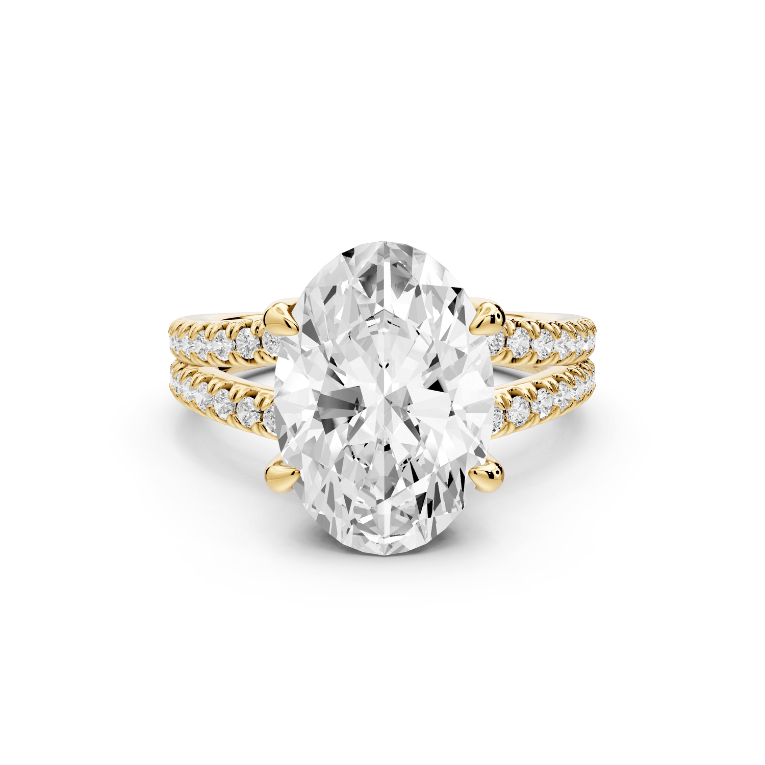 Liora - 3ct 18k yellow gold oval Hidden Halo Micro Pavé Split Shank Engagement Ring - Mr. Alex Jewelry