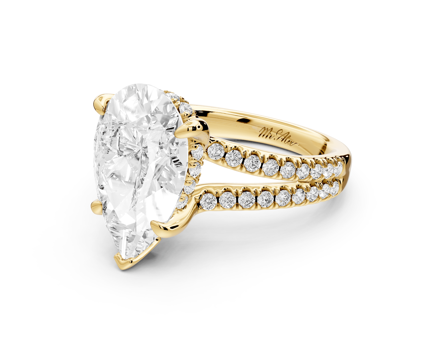 Liora - 3ct 18k yellow gold pear Hidden Halo Micro Pavé Split Shank Engagement Ring - Mr. Alex Jewelry
