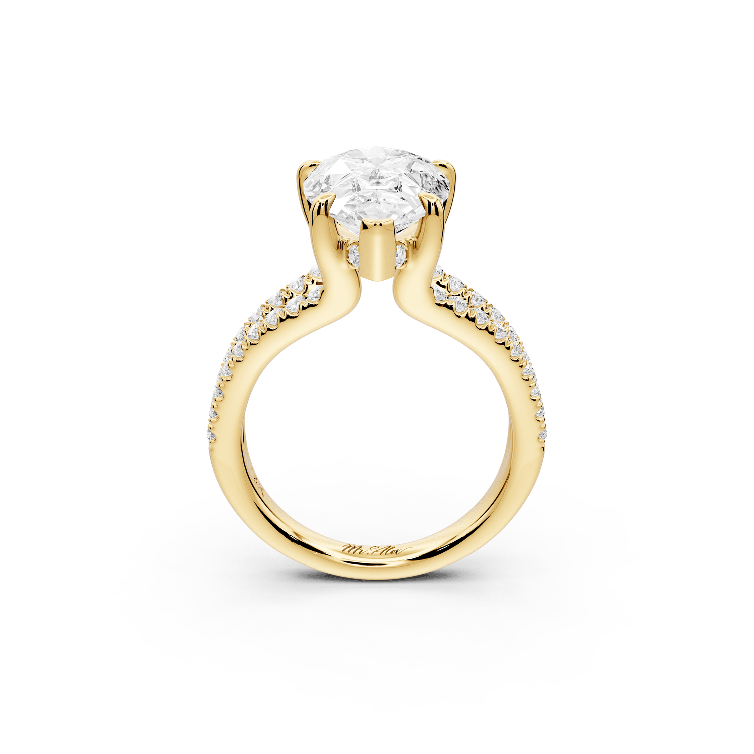 Liora - 3ct 18k yellow gold pear Hidden Halo Micro Pavé Split Shank Engagement Ring - Mr. Alex Jewelry