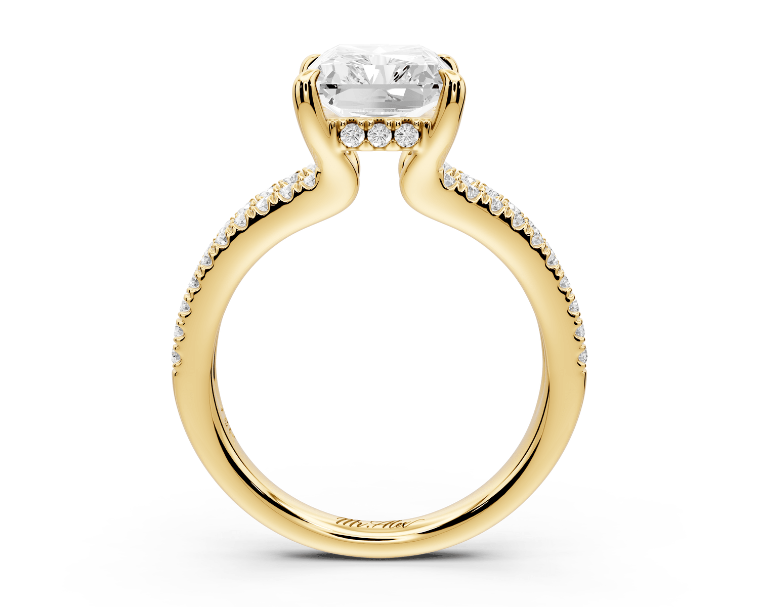 Liora - 3ct 18k yellow gold radiant Hidden Halo Micro Pavé Split Shank Engagement Ring - Mr. Alex Jewelry
