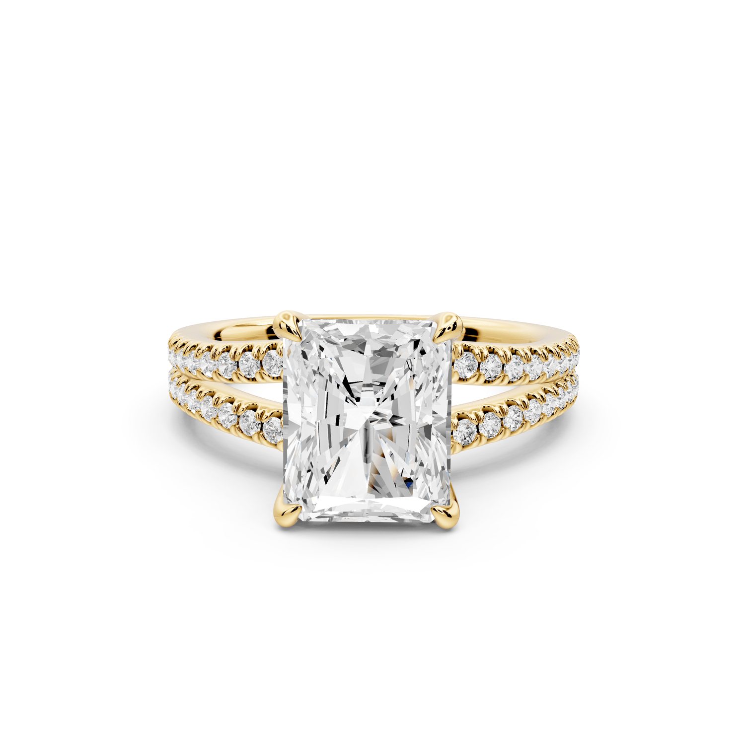 Liora - 3ct 18k yellow gold radiant Hidden Halo Micro Pavé Split Shank Engagement Ring - Mr. Alex Jewelry