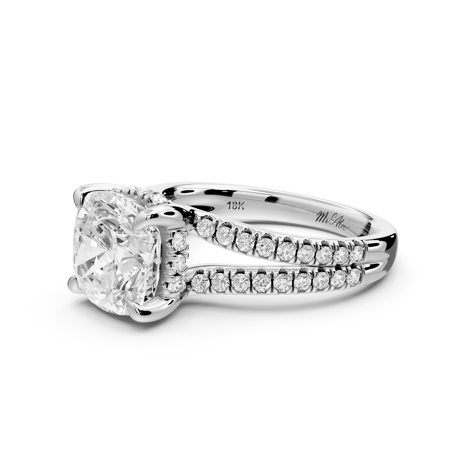 Liora - 3ct platinum cushion Hidden Halo Micro Pavé Split Shank Engagement Ring - Mr. Alex Jewelry