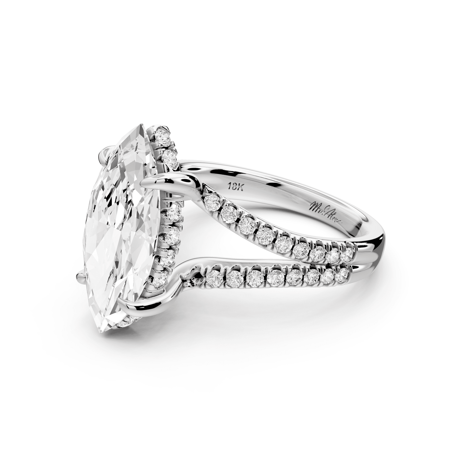 Liora - 3ct platinum marquise Hidden Halo Micro Pavé Split Shank Engagement Ring - Mr. Alex Jewelry