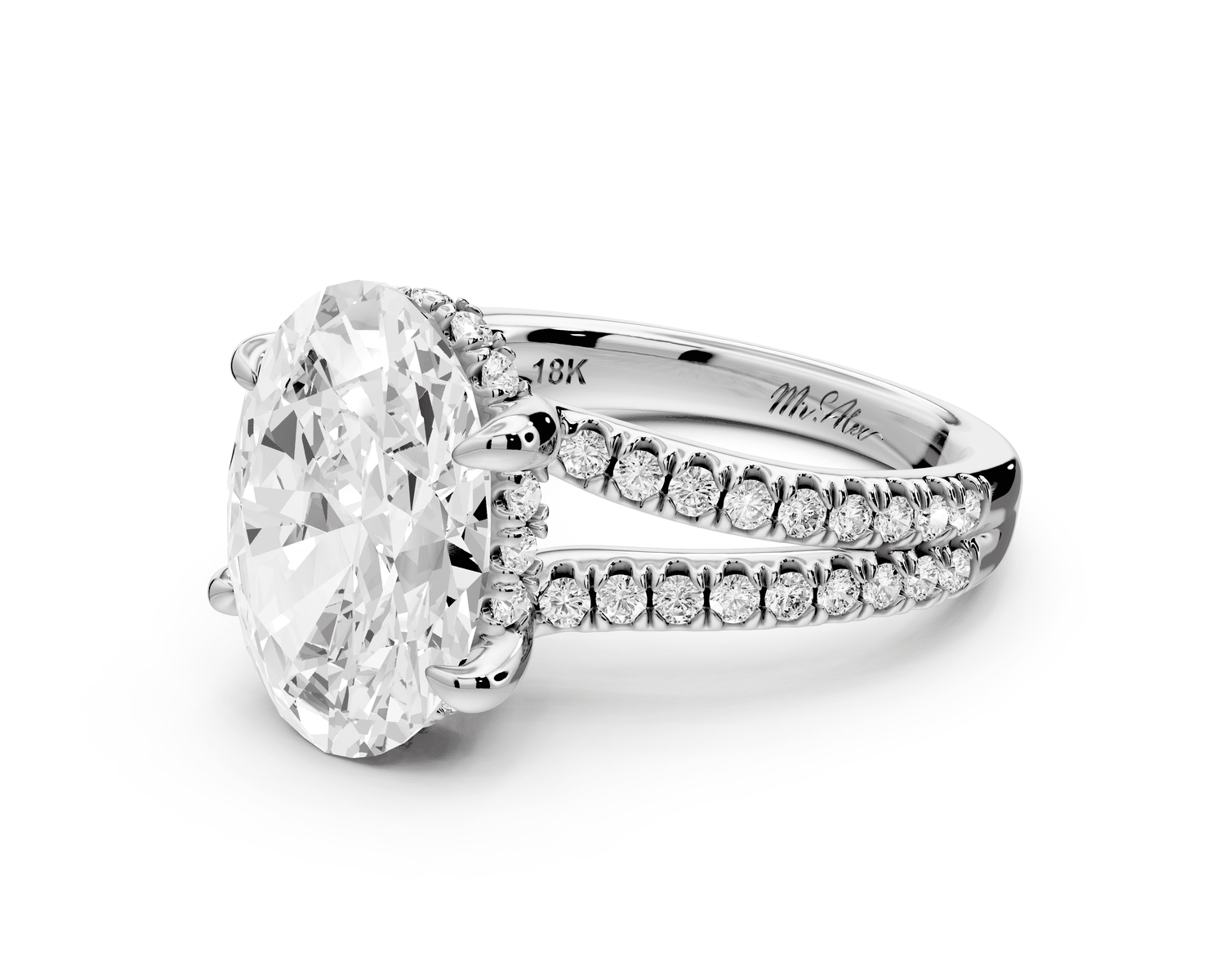 Liora - 3ct platinum oval Hidden Halo Micro Pavé Split Shank Engagement Ring - Mr. Alex Jewelry