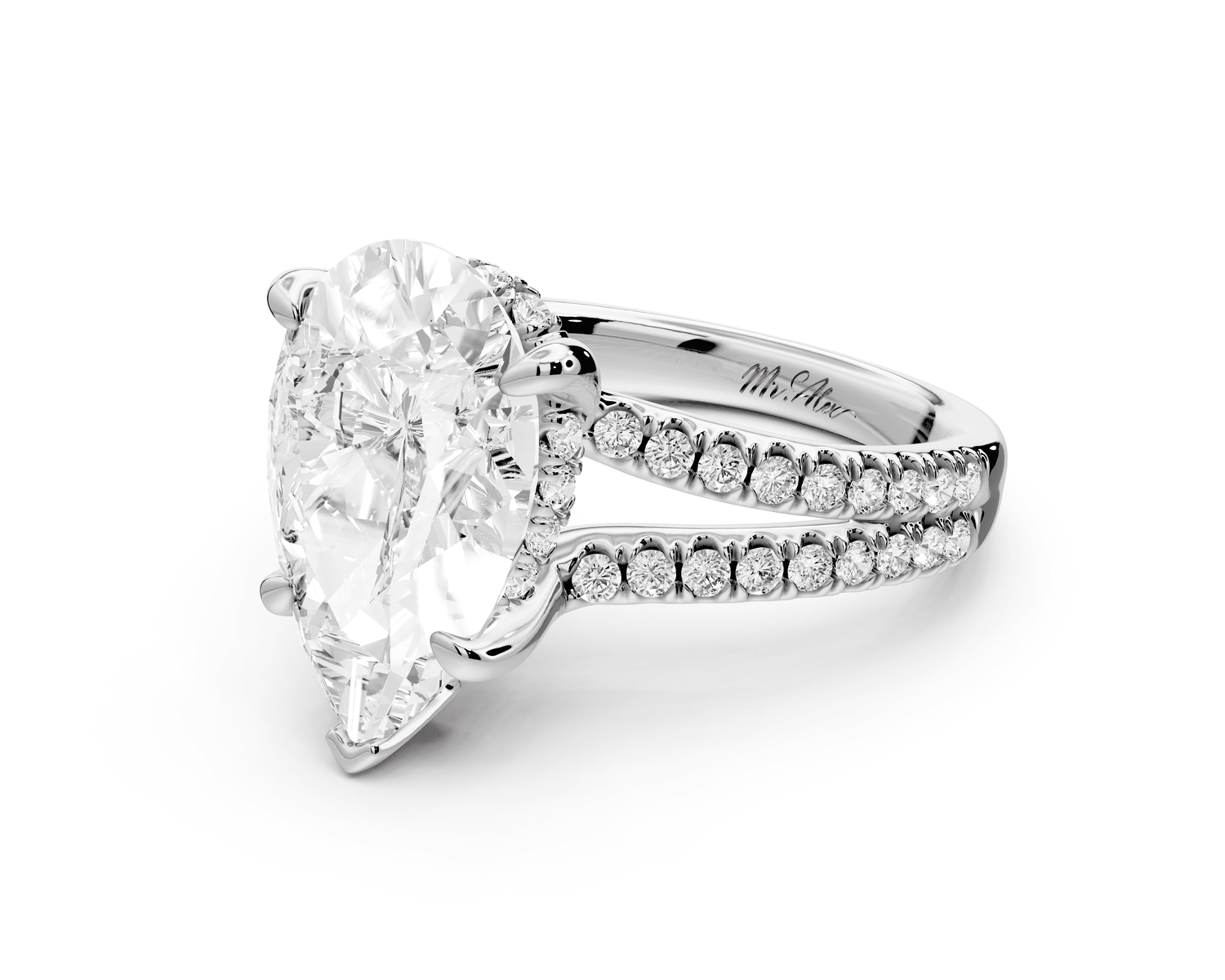 Liora - 3ct platinum pear Hidden Halo Micro Pavé Split Shank Engagement Ring - Mr. Alex Jewelry