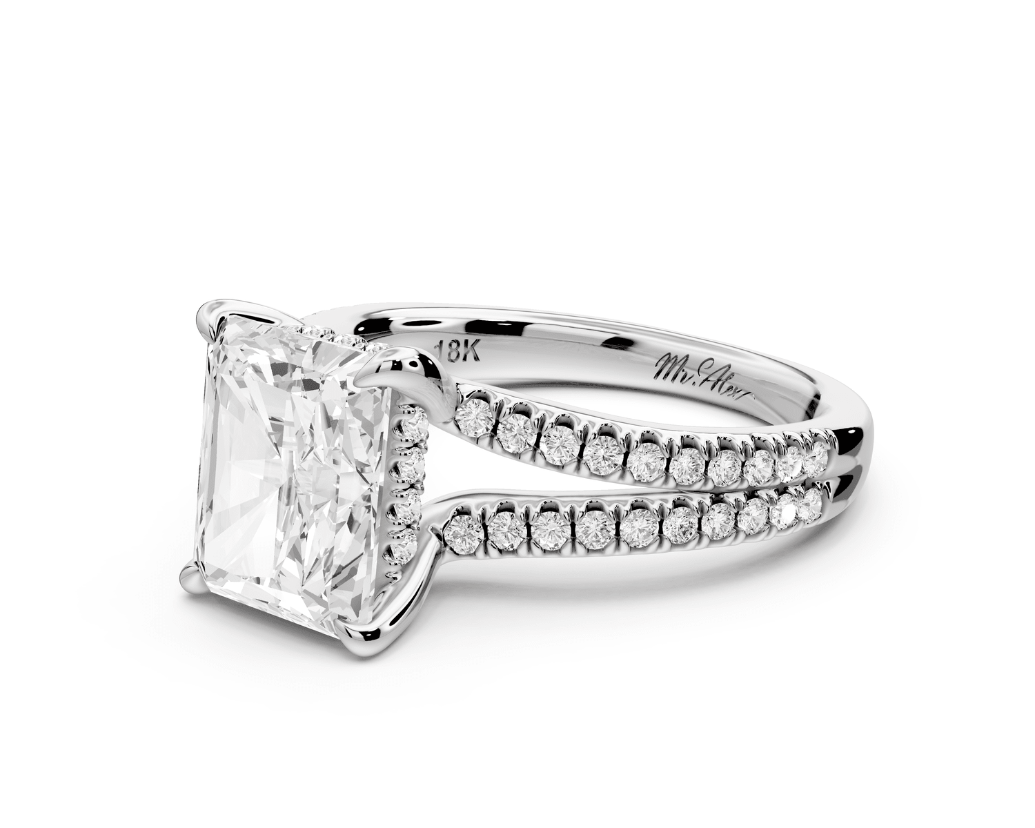Liora - 3ct platinum radiant Hidden Halo Micro Pavé Split Shank Engagement Ring - Mr. Alex Jewelry