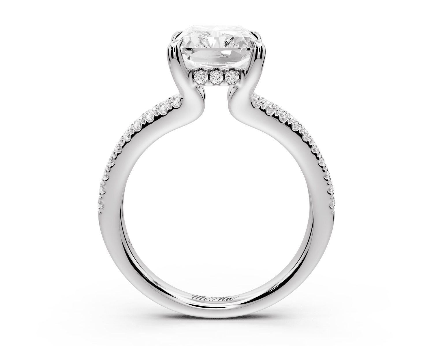 Liora - 3ct platinum radiant Hidden Halo Micro Pavé Split Shank Engagement Ring - Mr. Alex Jewelry