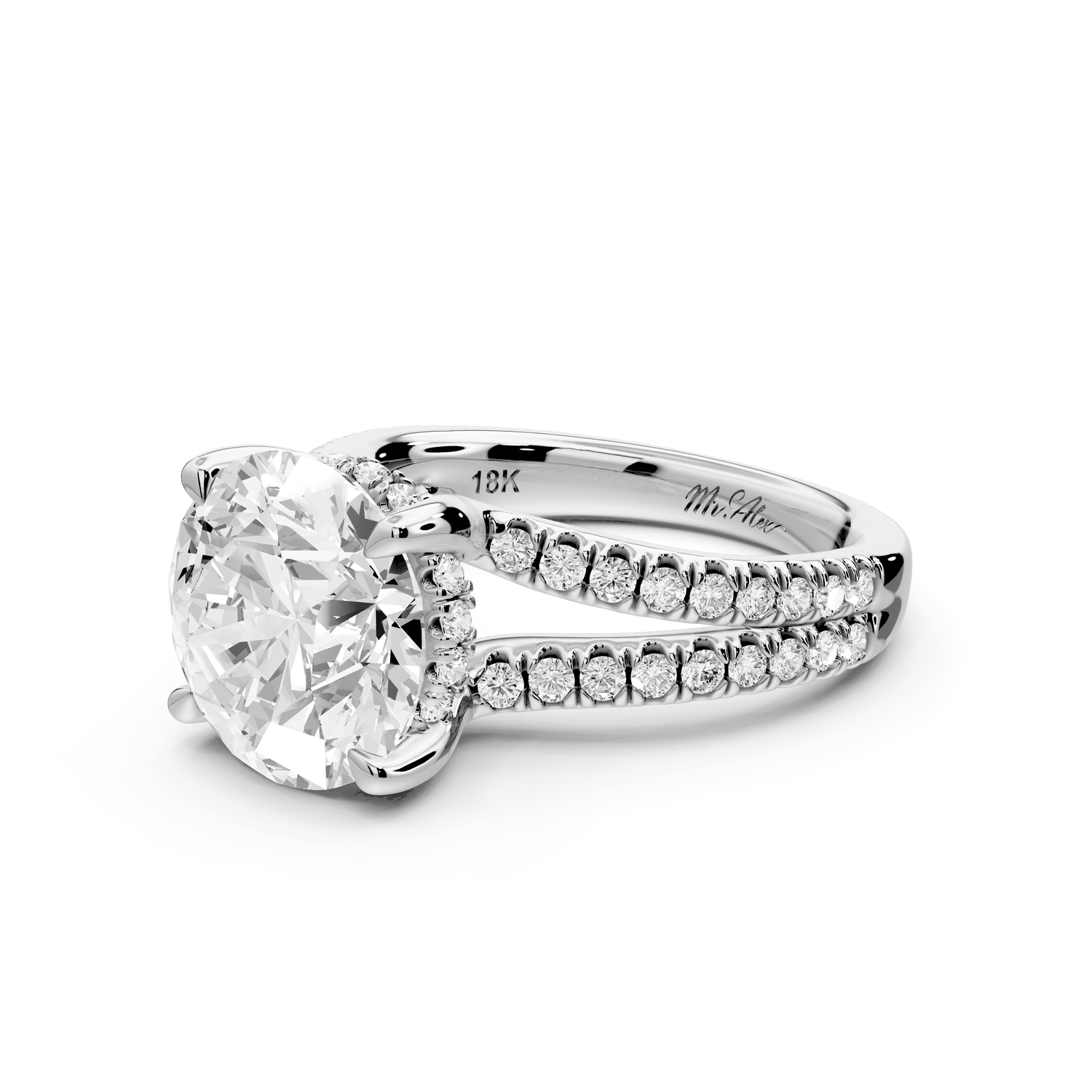 Liora - 3ct platinum round Hidden Halo Micro Pavé Split Shank Engagement Ring - Mr. Alex Jewelry