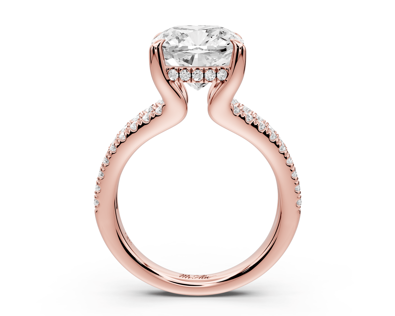 Liora - 4ct 14k rose gold cushion Hidden Halo Micro Pavé Split Shank Engagement Ring - Mr. Alex Jewelry