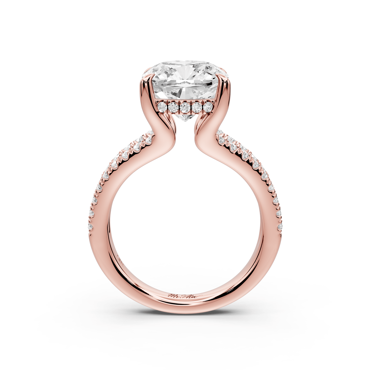Liora - 4ct 14k rose gold cushion Hidden Halo Micro Pavé Split Shank Engagement Ring - Mr. Alex Jewelry