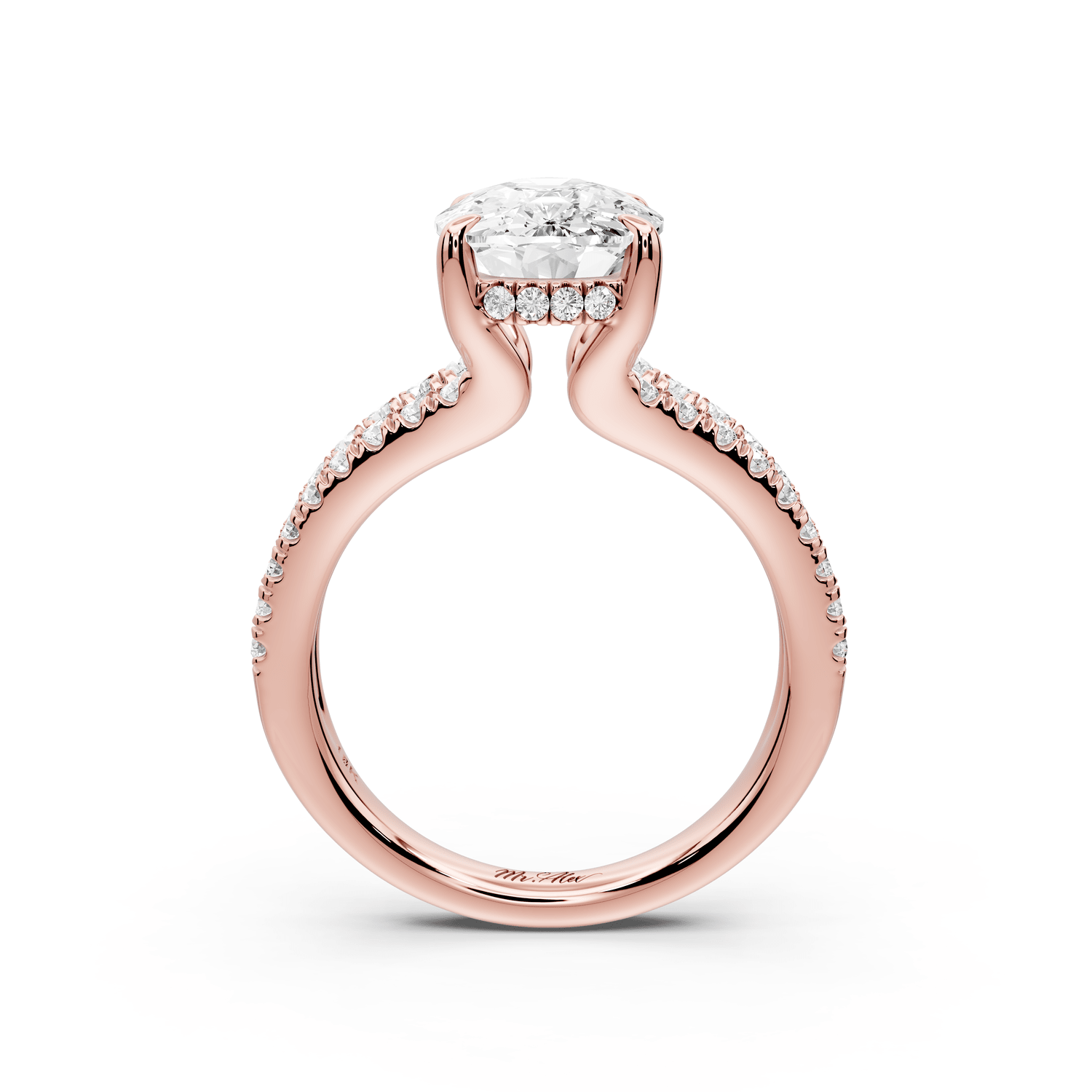 Liora - 4ct 14k rose gold ecushion Hidden Halo Micro Pavé Split Shank Engagement Ring - Mr. Alex Jewelry