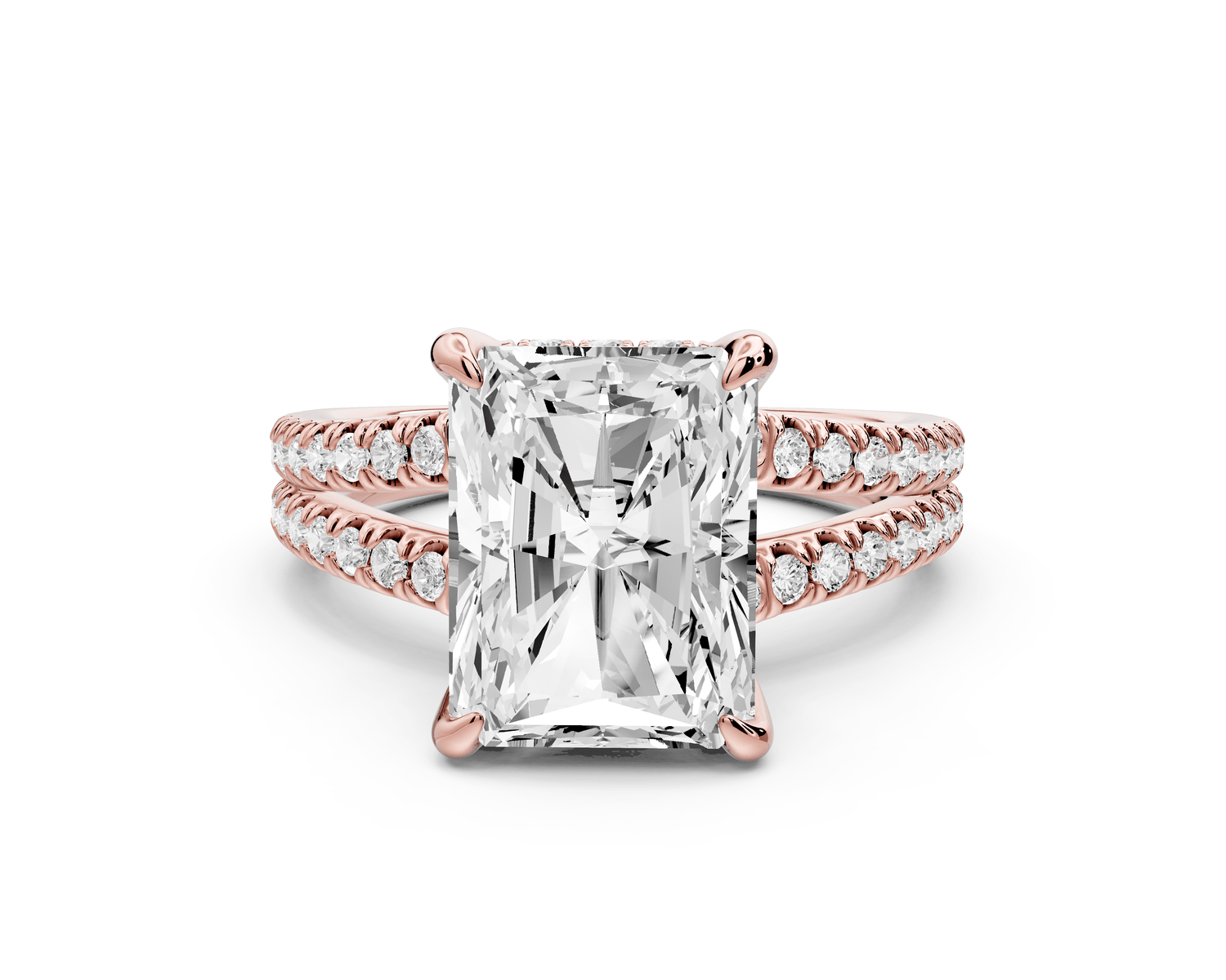 Liora - 4ct 14k rose gold radiant Hidden Halo Micro Pavé Split Shank Engagement Ring - Mr. Alex Jewelry