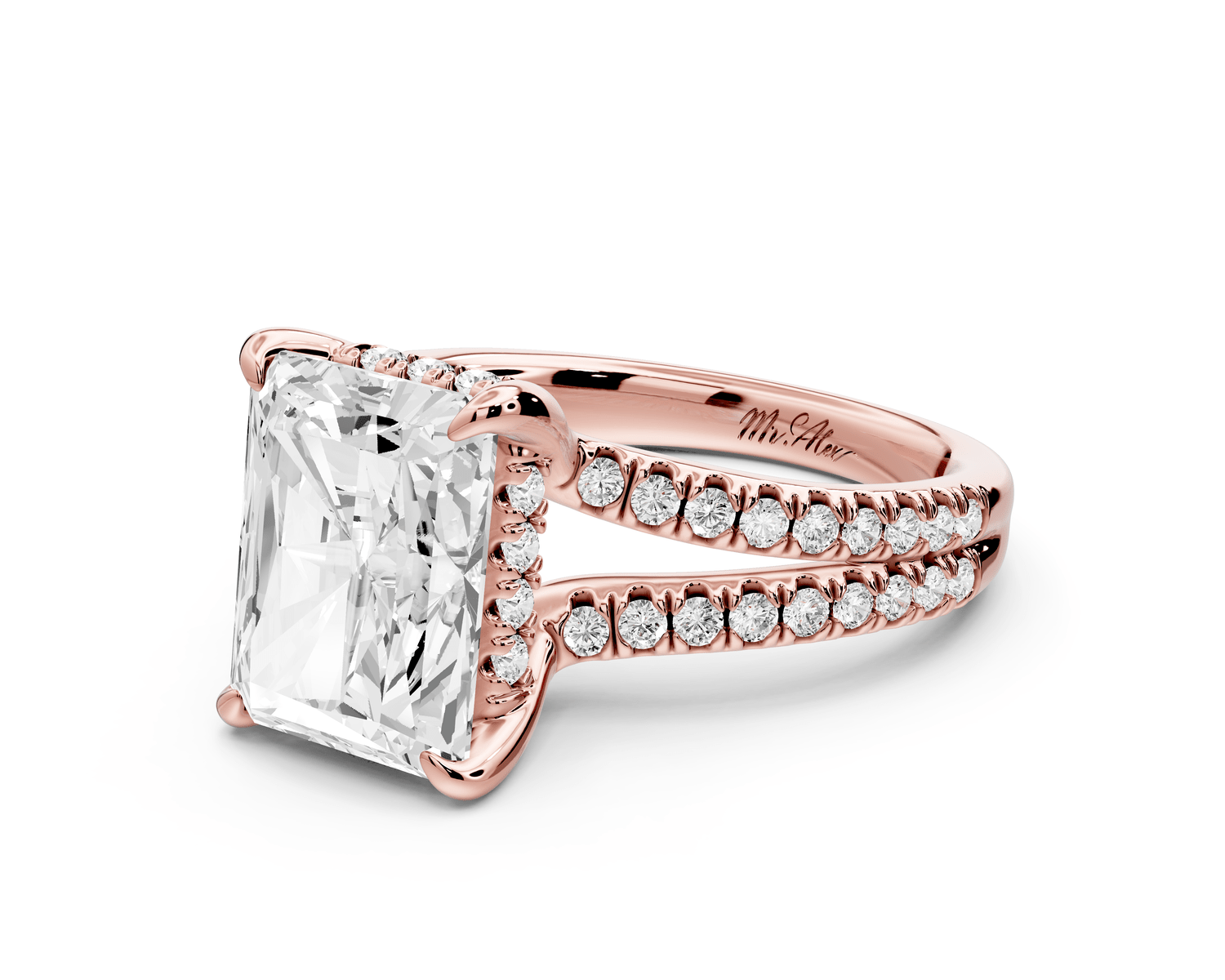 Liora - 4ct 14k rose gold radiant Hidden Halo Micro Pavé Split Shank Engagement Ring - Mr. Alex Jewelry