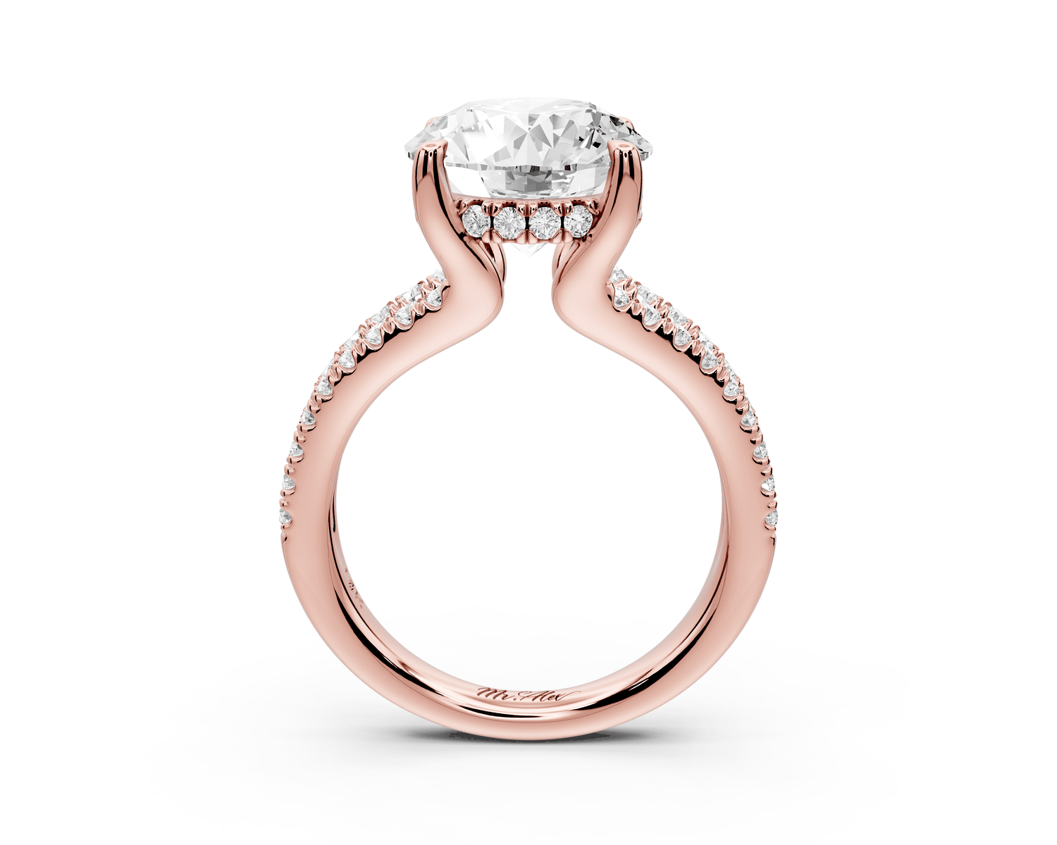Liora - 4ct 14k rose gold round Hidden Halo Micro Pavé Split Shank Engagement Ring - Mr. Alex Jewelry
