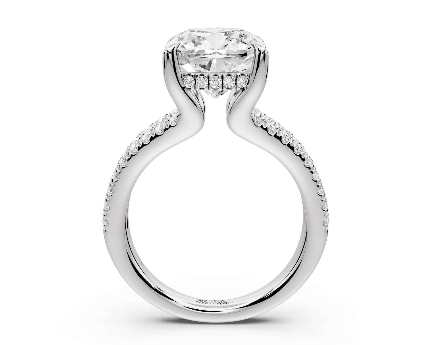 Liora - 4ct 14k white gold cushion Hidden Halo Micro Pavé Split Shank Engagement Ring - Mr. Alex Jewelry