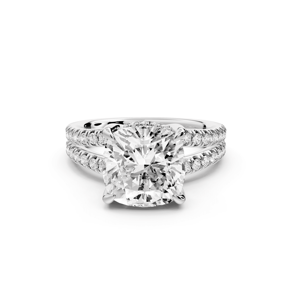 Liora - 4ct 14k white gold cushion Hidden Halo Micro Pavé Split Shank Engagement Ring - Mr. Alex Jewelry
