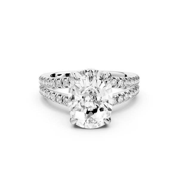 Liora - 4ct 14k white gold ecushion Hidden Halo Micro Pavé Split Shank Engagement Ring - Mr. Alex Jewelry