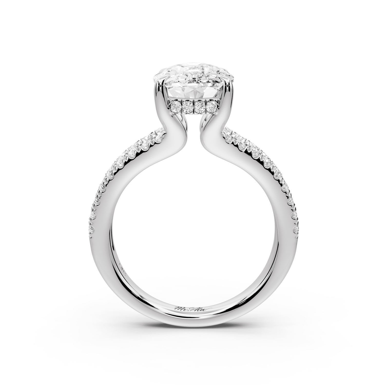 Liora - 4ct 14k white gold ecushion Hidden Halo Micro Pavé Split Shank Engagement Ring - Mr. Alex Jewelry