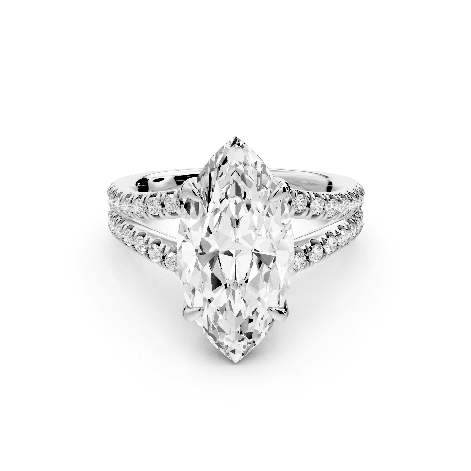 Liora - 4ct 14k white gold marquise Hidden Halo Micro Pavé Split Shank Engagement Ring - Mr. Alex Jewelry