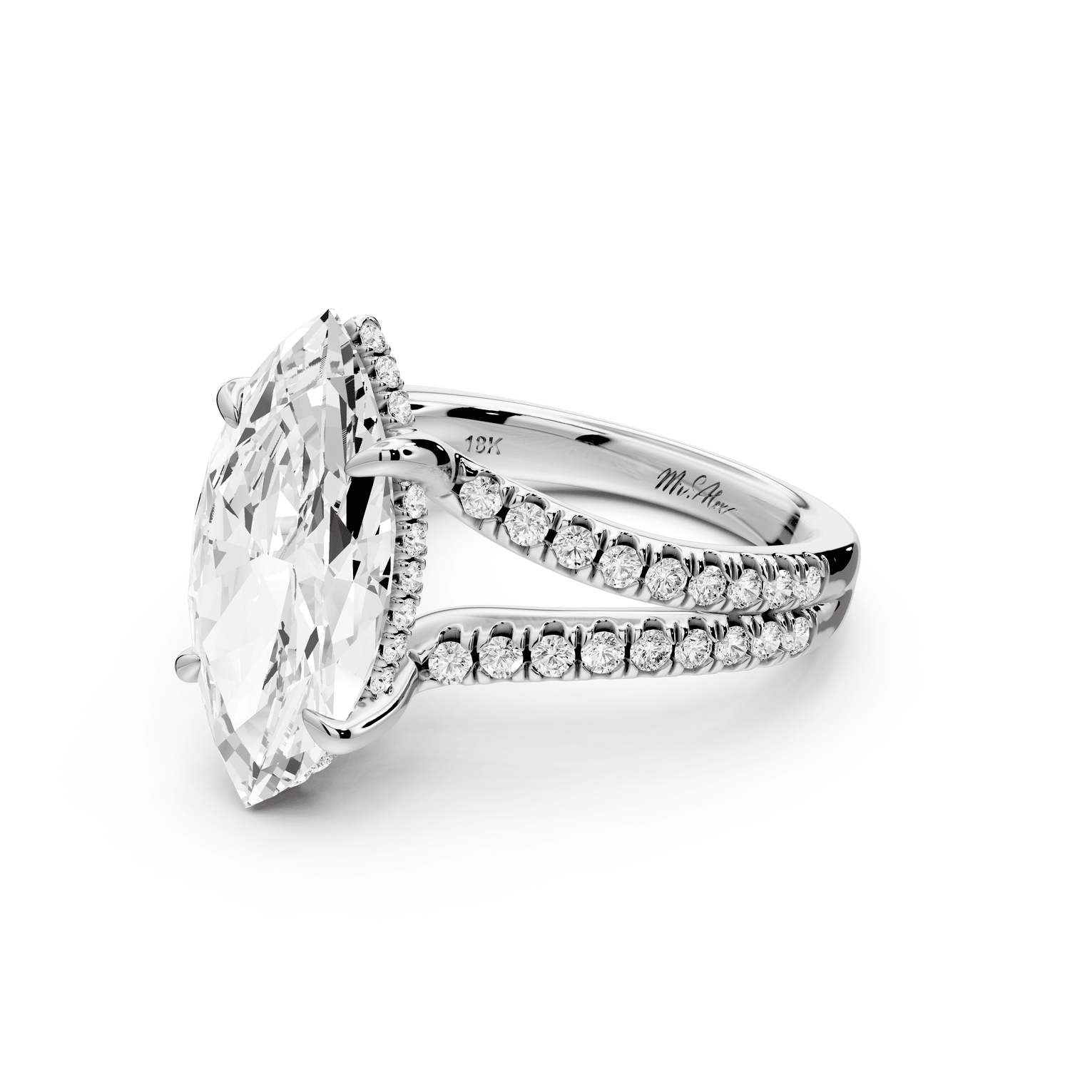 Liora - 4ct 14k white gold marquise Hidden Halo Micro Pavé Split Shank Engagement Ring - Mr. Alex Jewelry