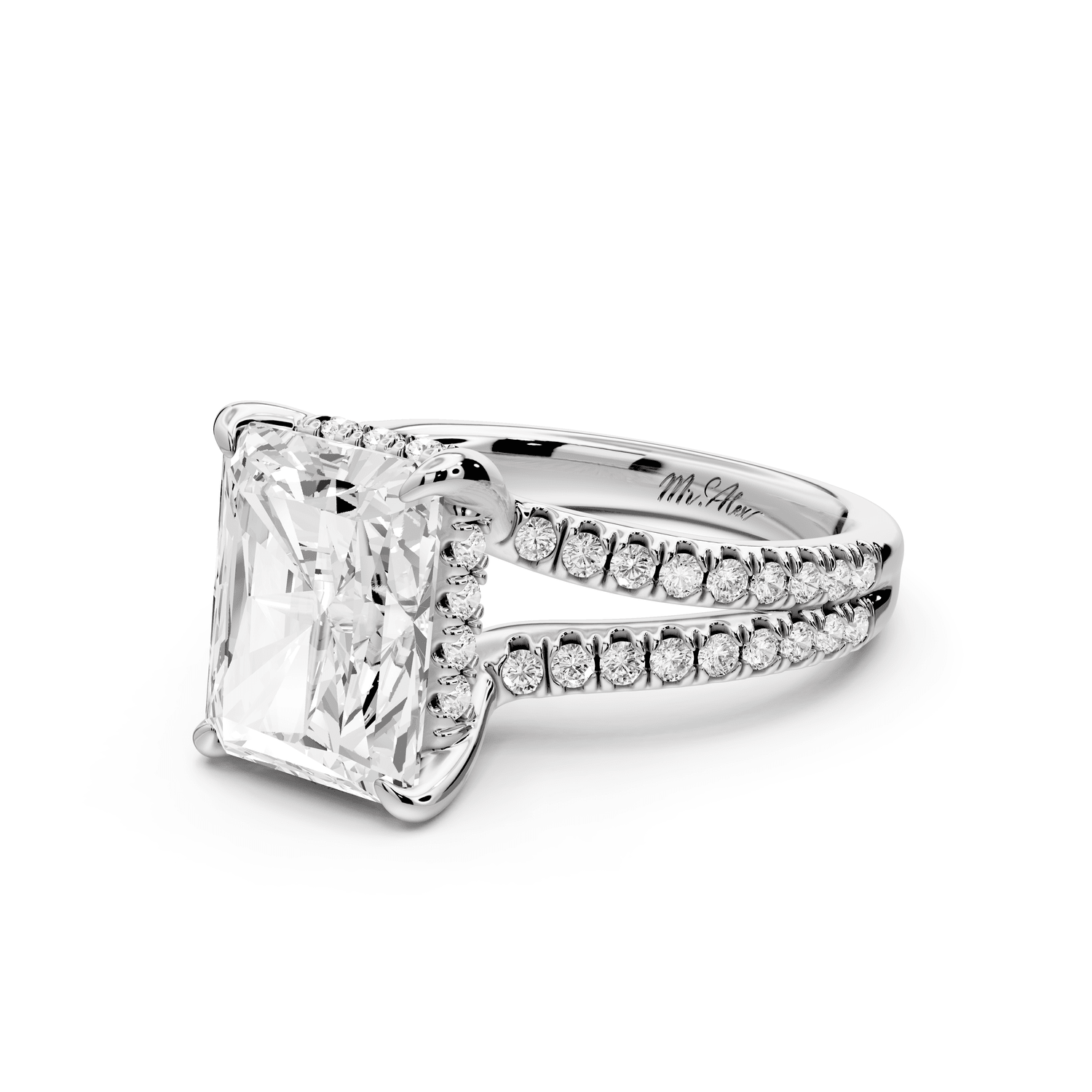 Liora - 4ct 14k white gold radiant Hidden Halo Micro Pavé Split Shank Engagement Ring - Mr. Alex Jewelry