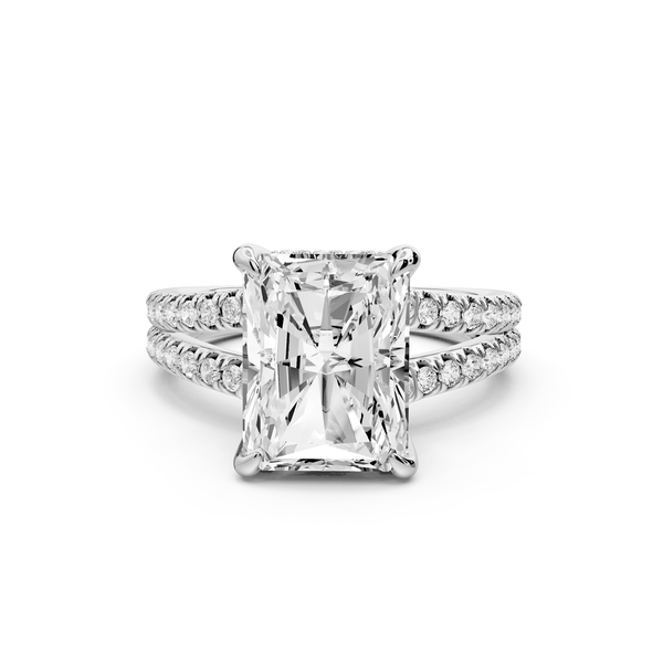 Liora - 4ct 14k white gold radiant Hidden Halo Micro Pavé Split Shank Engagement Ring - Mr. Alex Jewelry