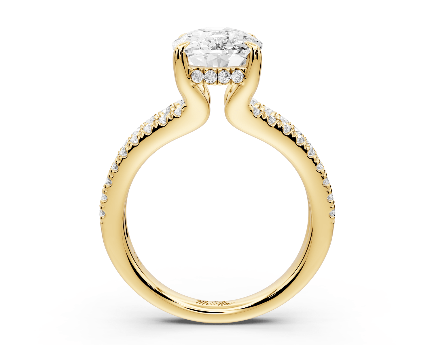 Liora - 4ct 14k yellow gold ecushion Hidden Halo Micro Pavé Split Shank Engagement Ring - Mr. Alex Jewelry