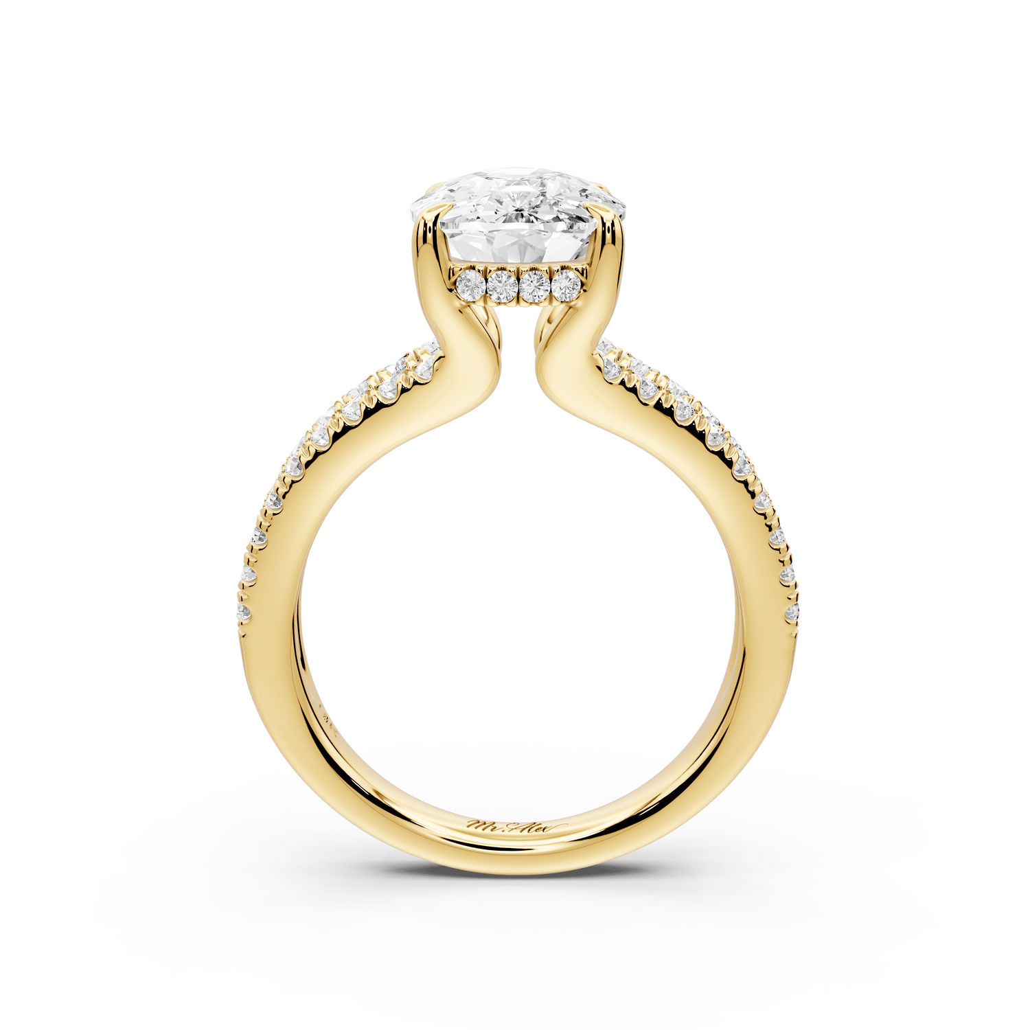 Liora - 4ct 14k yellow gold ecushion Hidden Halo Micro Pavé Split Shank Engagement Ring - Mr. Alex Jewelry