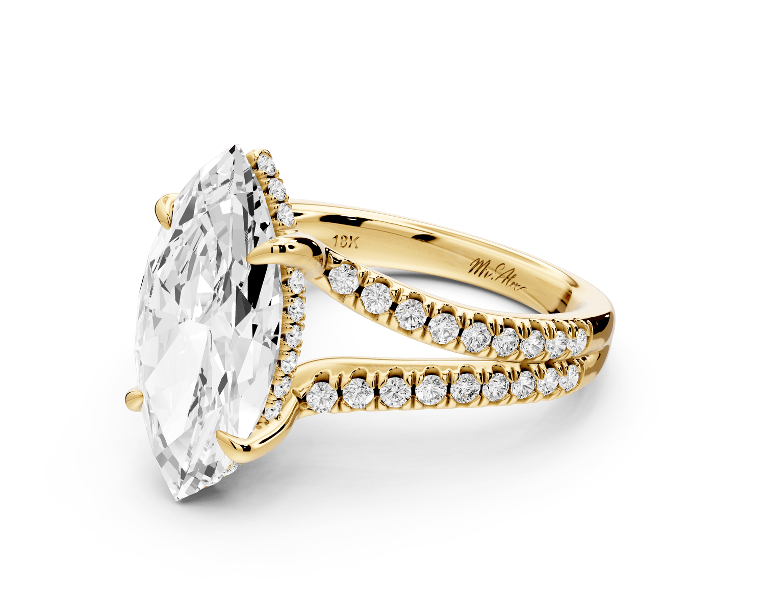 Liora - 4ct 14k yellow gold marquise Hidden Halo Micro Pavé Split Shank Engagement Ring - Mr. Alex Jewelry
