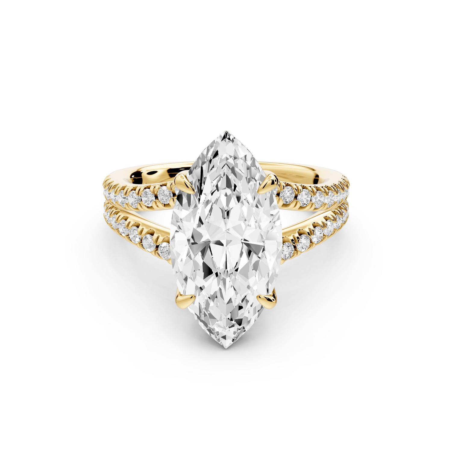 Liora - 4ct 14k yellow gold marquise Hidden Halo Micro Pavé Split Shank Engagement Ring - Mr. Alex Jewelry