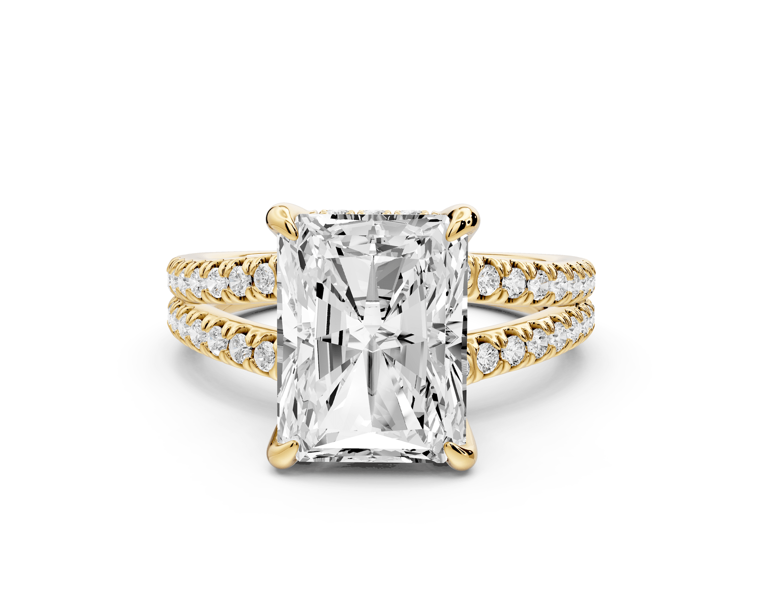 Liora - 4ct 14k yellow gold radiant Hidden Halo Micro Pavé Split Shank Engagement Ring - Mr. Alex Jewelry