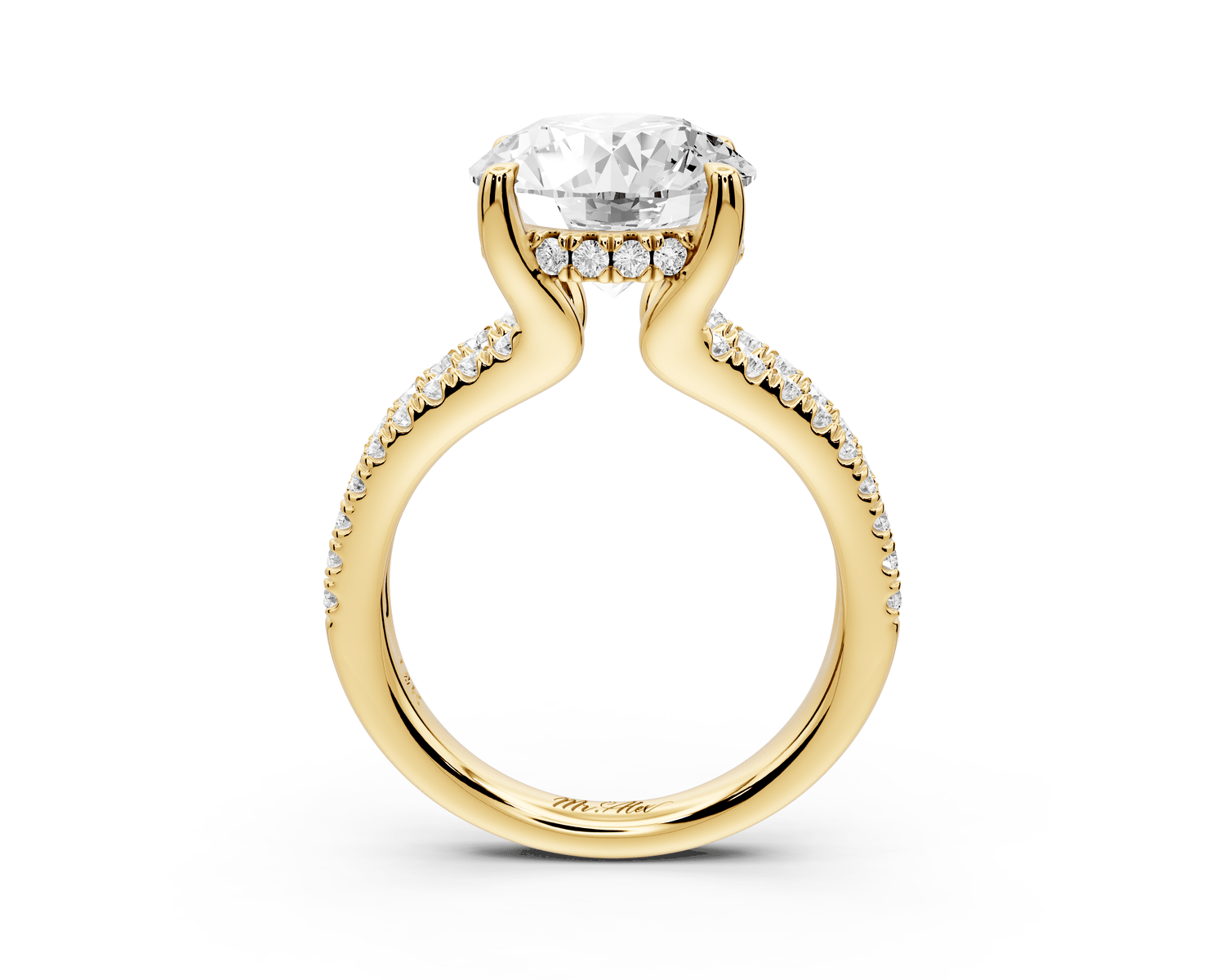 Liora - 4ct 14k yellow gold round Hidden Halo Micro Pavé Split Shank Engagement Ring - Mr. Alex Jewelry