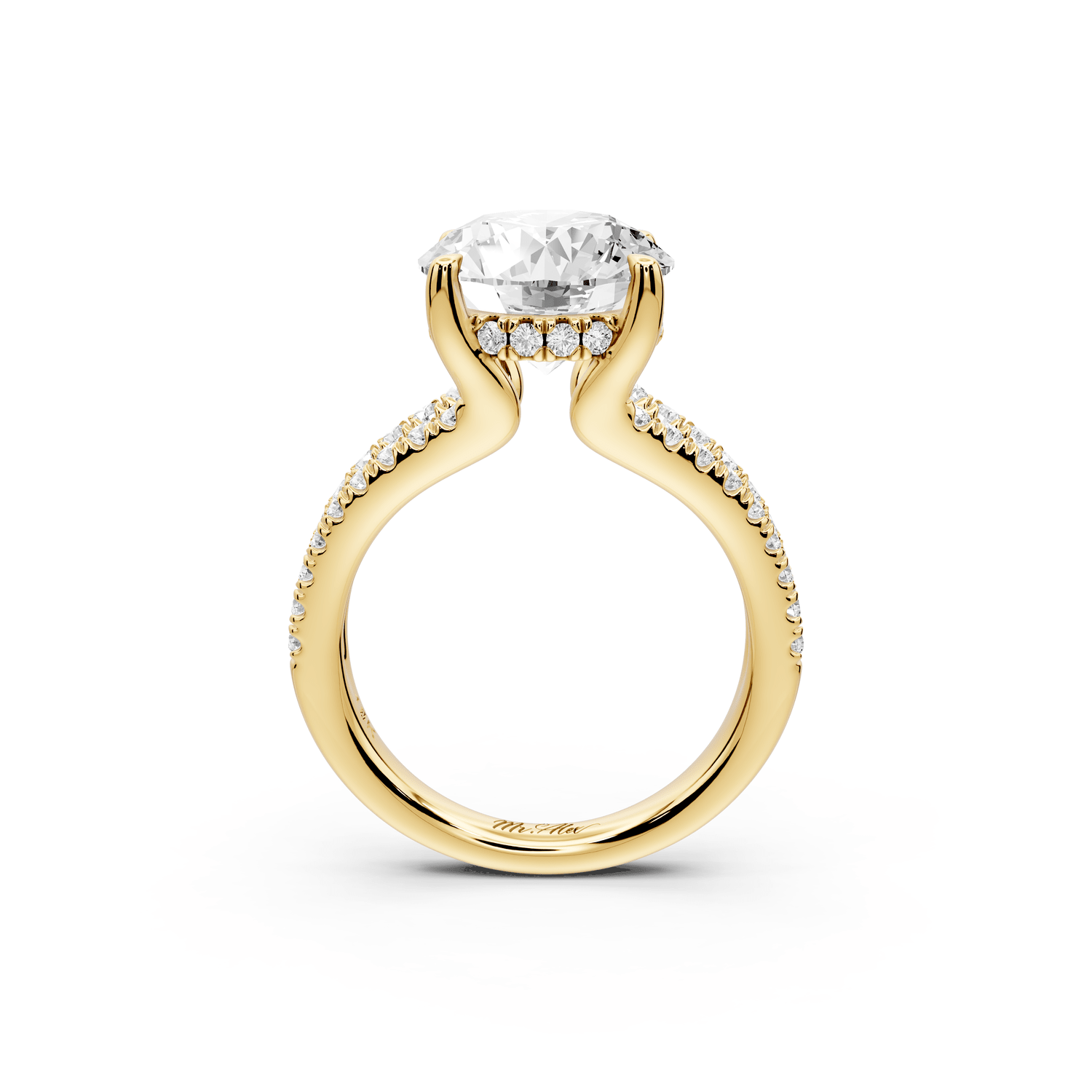 Liora - 4ct 14k yellow gold round Hidden Halo Micro Pavé Split Shank Engagement Ring - Mr. Alex Jewelry