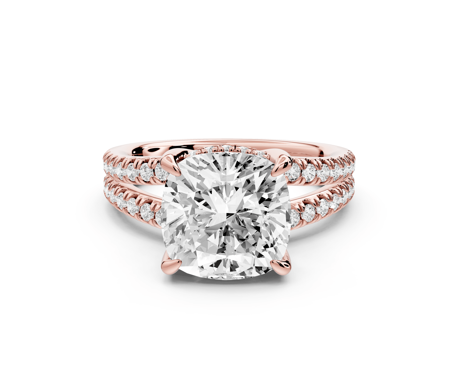 Liora - 4ct 18k rose gold cushion Hidden Halo Micro Pavé Split Shank Engagement Ring - Mr. Alex Jewelry